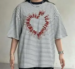 CPCM シーピーシーエム ボーダーTシャツ 半袖 ハート刺繍 リンガー 古着のサムネイル