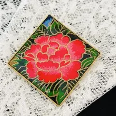 ブローチ スクエア 花柄 ゴールドカラー ビンテージ　ビンテージブローチ