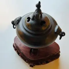 茶道具 茶香炉 唐銅置物 中国骨董 盤竜座 祥雲霊芝蓋 古美術