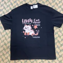 Lovely Cat clever Tシャツ ブラック XXXL