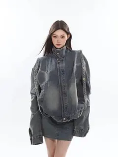 お洒落デニムアウター✨オーバーサイズ秋の必需品デート普段着に！