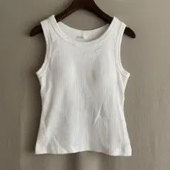 B03637 レトロガール　ホワイト もっちりリブ編み タンクトップ　パッド付き