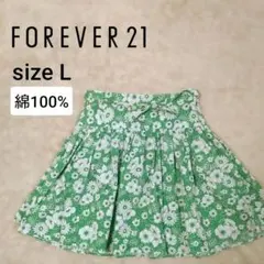 フォーエバー21 forever21花柄コットンフレアスカート 綿 グリーン Lのサムネイル