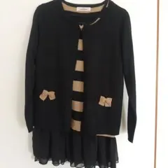 ストライプ柄ニットワンピースカーディガン付き