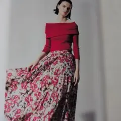 エポカ★オレンジ茶色クリーム等花柄★プリーツスカート