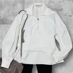 美品* UN3D. カシュクールリボンブラウス きれいめ 白 ゆったり モード系