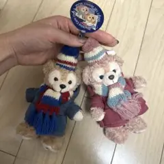 ダッフィー＆シェリーメイ ぬいぐるみバッジ 冬コーデ（フード付き)ペアセット