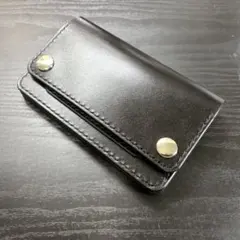 ハンドメイド 茶芯 トラッカーウォレット ブラック 本革 1点のみ