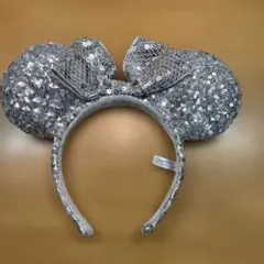 シルバー ミニーマウス耳カチューシャ
