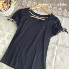 BURBERRY BLUE LABEL　ノバチェック　リボン刺繍　カットソー　黒