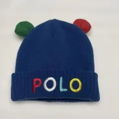 新品 タグつき POLO 耳つき ベビー帽子 ネイビー 46〜50cm