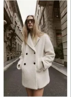 ZARA ザラ ブークレダブルブレストミディ丈コート XS