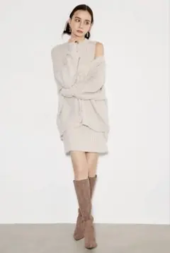 rienda ビジュー釦カーデミニSET Knit OP