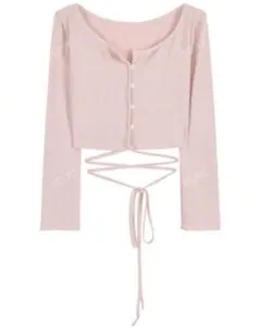 リブ編みピンククロップドトップ