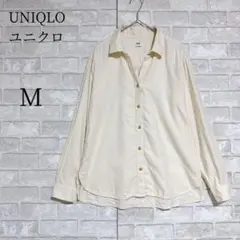 【美品】ユニクロ ソフトブラッシュドシャツ M アイボリー 長袖 ネルシャツ風