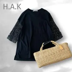 H.A.K ハク ドット袖 カットワークレース 切替 半袖カットソー 日本製のサムネイル