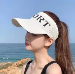 サンバイザー　紫外線対策　UVカット　吸汗　ニット　ゴルフ　テニス　自転車　白