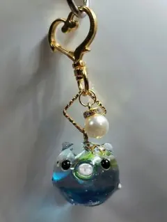 めんだこ/メンダコ/三連キーホルダー【ブルー系・ハートシルバー金具