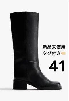 H&M レザーブーツ スクエアトゥ ブロックヒール