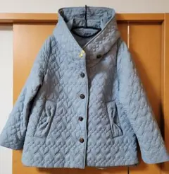 ライトブルー ハートキルティングジャケット フード付き