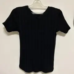 SHIPS 黒 リブ半袖VネックTシャツ