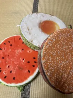 플로어 쿠션 수박 후라이 계란 참깨 만두 디자인 3 종 세트