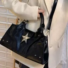 グランジ ハンドバッグ Y2K ショルダーバッグ スターモチーフ 黒 星