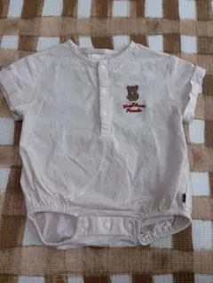 futafutaベージュ クマ刺繍ロンパース 70