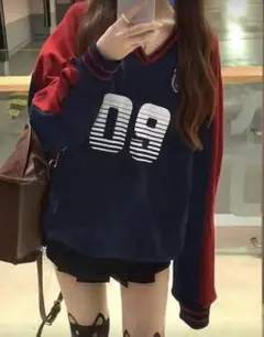 SHEIN ネイビー レッド Vネック トレーナー スウェット Mサイズ