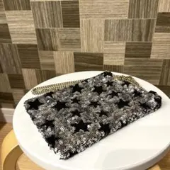 韓国ハンドメイド☆スパンコールバッグ　ポーチ　シルバー　ブラックスター柄