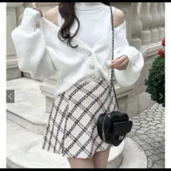 ダイヤチェック柄ツイードフレアミニスカート[mei37]