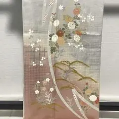 D536 訪問着　花模様　金彩　正絹　着物　袷　極美品