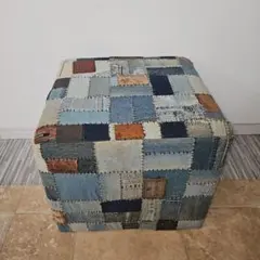 希少 ヴィンテージ デニムパッチワーク スツール 椅子 オットマン 1点物