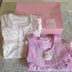 新品　メゾピアノ　立体うさぎつき　ピンク ギンガムチェック 　ロンパース