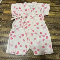 50〜60 ミキハウス　綿100 女の子　甚平　花柄　ピンク　ガーゼ　baiya