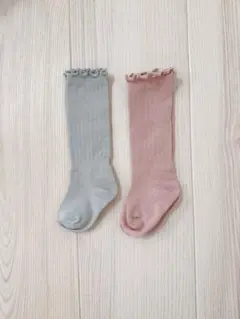 ベビー靴下 フリル付き グレー、ピンク2足セット
