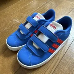 adidas キッズシューズ 青 赤 ストライプ ベルクロ