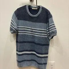 Hub & Spoke M 青系ストライプ半袖ニットセーター