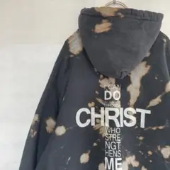 古着 PORT&COMPANY パーカー バックプリント ブリーチ タイダイ黒L