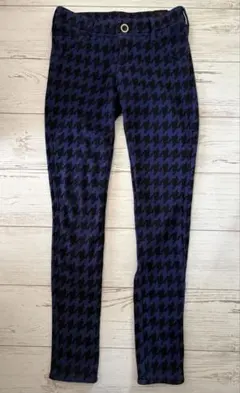 ライトオンレディース裏起毛パンツ 千鳥柄パンツ ストレッチパンツ M(青黒)