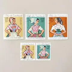 外国切手5枚（ドイツ：民族衣装）