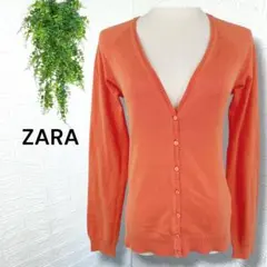 5814【ZARA】Vネックカーディガン 長袖 薄手 オレンジ Mのサムネイル