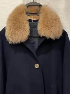 ネイビーウールコート ファー襟付き