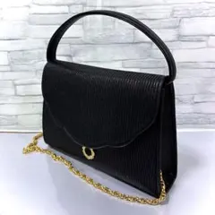 美品 ハナエモリ フォーマルバッグ ハンドバッグ 2way チェーン 黒 自立のサムネイル
