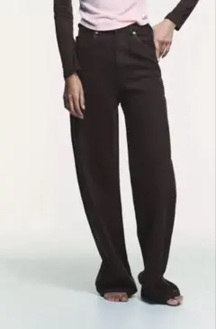 ZARA エクストラワイドレッグハイウエストデニムパンツ 36 ブラウン