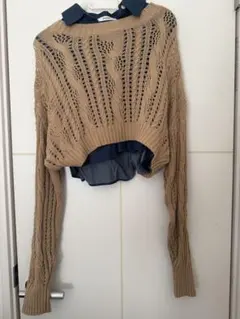 SNIDEL シャツレイヤードケーブルニットプルオーバー 22AW