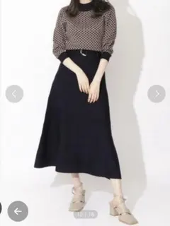 【美品】REDYAZEL 柄✕無地フレアニットロングワンピース ベルト付