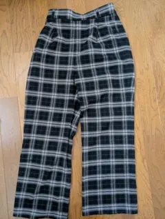 グローバルワーク ワイドパンツ 柄 ブラックチェック