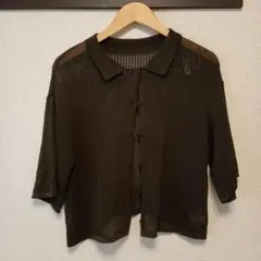 A DAY IN THE LIFEオリーブ色 半袖カーディガン メッシュ素材のサムネイル
