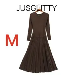 H3211-32ジャスグリッティー プリーツスカート切替リブニットワンピース